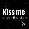 Static black background icon with white pixelated text reading "Kiss me under the stars" and a small pink heart symbol in the bottom right corner.