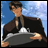 Pixelated image of a character holding a tray with a teapot and cup against a blue sky background, next to text reading "AnimeIM" and "com".