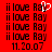 Red background with black text 'ii love Ray' repeated in , a pixelated heart symbol over the 'Ray', and date '11.20.07' at bottom