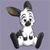 Pixelated cartoon animal with white body, black ears, and black limbs sits against a solid gray background.