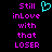 Pixelated text and cyan heart symbol on black background with static layout.