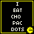 Four identical black squares with yellow borders display white pixelated text reading "I EAT CHO PAC DOTS" and a yellow Pac-Man icon on the right side.