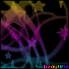 Animated contact sheet of a starry night icon with glowing stars and the word 'beautiful' in rainbow text, displayed across multiple frames on a black background.