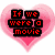 Six pink heart-shaped backgrounds with red pixelated text blocks arranged in two of three, each containing distinct phrases