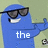 Blue cartoon character wearing dark sunglasses with white teeth, making a gesture while displaying text across three