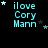 nine identical pixelated icons with cyan text 'ilove Cory Mann' on black background, each featuring small white stars in varying positions