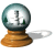 Animated snow globe with a figure inside, on a brown base, showing subtle movement of the internal scene.