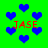 Green background with blue heart shapes and red text reading JASE repeated four times.