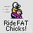 Pixel art animation of two characters riding a vehicle with text 'Ride FAT Chicks!' below each frame.