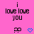 Pixelated text and icons on a pink background with blue heart animation.