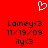 Red background with white pixelated heart symbol above black pixelated text reading Lainey, 11/19/09, ily