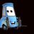 A 48x48 pixel buddy icon featuring a blue animated car character from Cars with visible text elements and logo branding on a black background.