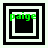Four square display a sequence of nested black-and-white square frames with green text 'paige' overlaid, showing frame transitions