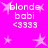 Bright pink background with white pixelated text reading "blonde babi <3333" repeated in four quadrants, surrounded by light pink star shapes.
