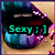 Pixelated lips with glossy teal and purple tones, displaying 'Sexy ;]' text in varying colors across frames.