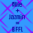 Blue background with purple diamond pattern, displaying text 'Allie + Jazmin = BFFL' in dark blue pixelated font across two identical vertical sections.