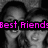 Black-and-white photo of two people with pink text overlays reading 'Best Friends:', 'Forever', and 'and ever' across different