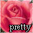 A 4x3 contact sheet of a pink rose animation with the word 'pretty' overlaid on each frame, showing subtle variations in petal shading and text color across frames.
