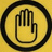 Yellow background with black circular border containing a hand icon; four identical arranged in a