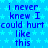 Blue background with repeating light blue stars, dark blue text reading 'i never knew I could hurt like this' repeated in a pattern