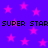 Purple background with pink stars and repeated black pixelated text reading "SUPER STAR" in two horizontal bands.