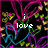 Pixelated animation with colorful abstract lines and text fragments on black background, displaying sequential phrases.