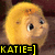 Pixelated yellow cartoon character with large eyes and a small mouth, set against dark brown background with text overlay.