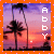 Animated sequence of a sunset beach scene with palm trees and vertical text 'ABBY' changing color across frames.