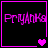Pixelated pink text 'Pryanks' in a of four black squares with pink borders, each square containing a different number of pink hearts