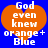 Two identical orange heart-shaped icons with white text on a blue background, each displaying 'God even knew orange+ Blue' in pixelated font.