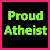 nine 'Proud Atheist' icons with black backgrounds, each bordered in different colors and displaying text in distinct hues
