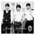Black-and-white pixelated image of three male figures in a group pose with varying clothing and hairstyles, displayed as a static buddy icon.