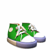 Green high-top sneakers with white toe caps, purple soles, and silver laces, shown in multiple angles including front, side, and three-quarter views.