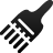 Black pixelated brush icon with angled handle and bristles on light gray background, rendered in low-resolution raster style.