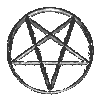 A sequence of grayscale animated frames showing a pentagram symbol within a circle deconstructing into fragmented lines and reassembling.