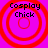 Four identical circular icons with red concentric rings on a bright pink background, each displaying 'Cosplay Chick' text in black pixelated font.