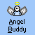 Pixelated angel icon with yellow halo, gray wings, and blue clothing, labeled 'Angel Buddy' below on light blue background.