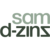 Pixelated text displays 'sam' in light green above 'd-zins' in dark green on a gray background.