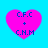 Four identical pink heart-shaped icons with blue text "C.F.C + C.H.M" on a bright blue background, arranged in a