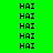 Green background with black text 'HAI' repeated in a pattern, some highlighted in yellow