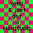 Pixelated text on a green and pink checkered background with visible lines across the image