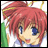 A 2x1 contact sheet of a pixelated anime-style character icon with text on the right side, showing two frames from an animated AIM buddy icon.