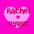 Four identical heart-shaped icons with pink background and text 'Rachel' above a small red heart symbol, followed by 'Dylan', displayed in pixelated style.