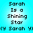 Pixelated text on a light blue background reads 'Sarah Is a Shining Star' with '(y Sarah y)' below, repeated in two identical vertical sections.