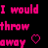 Pixelated pink text on black background with heart and shoe icons, displaying a romantic quote about throwing away shoes for love.