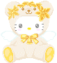 Pixel art of a beige teddy bear with white wings and golden accents, featuring Hello Kitty's face in the center.
