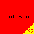 Red background with repeated 'natasha' text and yellow triangular icons containing heart symbols, some of which animate.