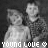 Two side-by-side grayscale images of a child and an adult in formal attire, with text reading 'YOUNG LOVE' below each.