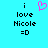 Pixelated cyan background with black text reading "i love Nicole =D" and a pink heart symbol above the word "love".