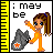 Pixel art animation of a character in multiple poses with changing text and color variations